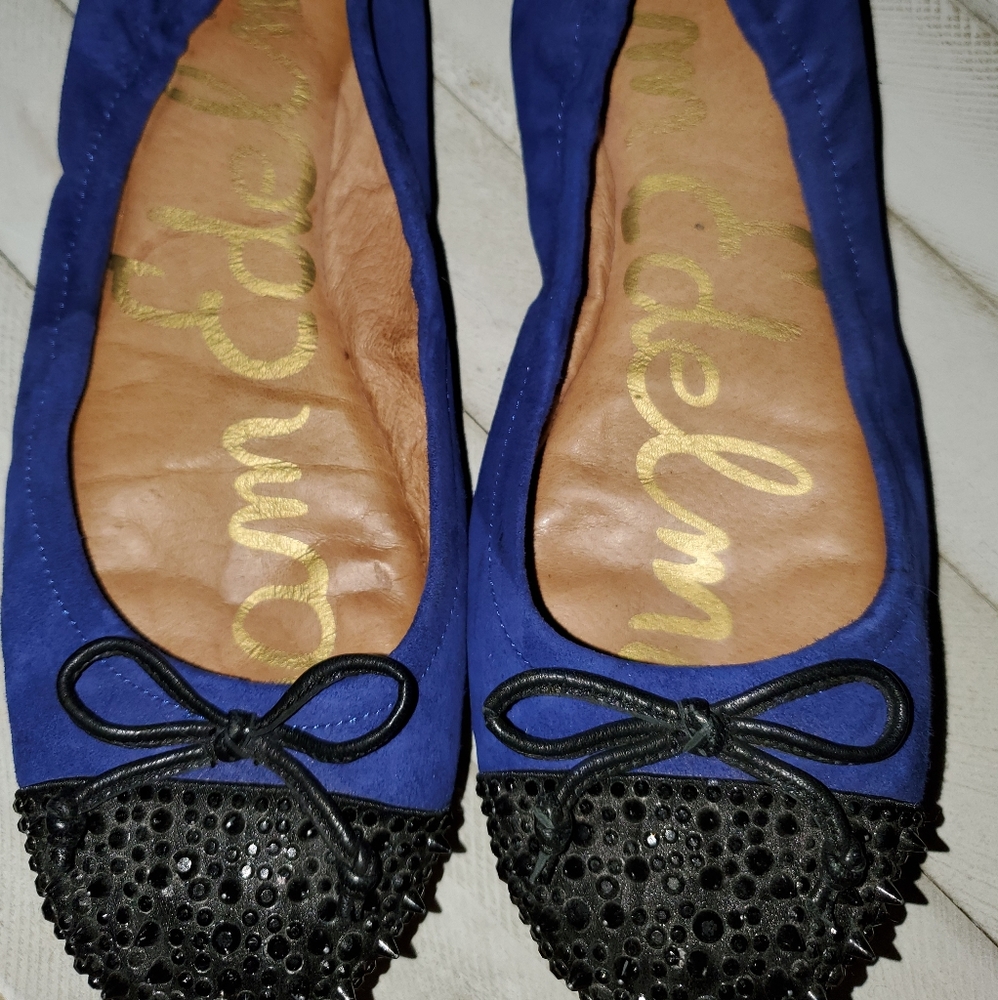 Sam Edelman 7.5M Blue Flats With Black Spiked Toe - Picture 1 of 4